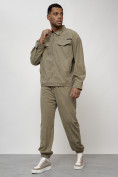 Купить Спортивный костюм мужской модный из микровельвета цвета хаки 55002Kh, фото 10