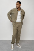 Купить Спортивный костюм мужской модный из микровельвета цвета хаки 55002Kh, фото 13