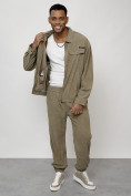 Купить Спортивный костюм мужской модный из микровельвета цвета хаки 55002Kh, фото 14