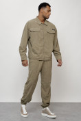 Купить Спортивный костюм мужской модный из микровельвета цвета хаки 55002Kh, фото 3