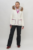 Купить Куртка спортивная женская зимняя с мехом белого цвета 551777Bl
