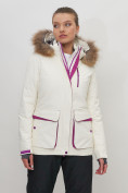 Купить Куртка спортивная женская зимняя с мехом белого цвета 551777Bl, фото 4