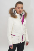 Купить Куртка спортивная женская зимняя с мехом белого цвета 551777Bl, фото 6