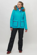 Купить Куртка спортивная женская зимняя с мехом бирюзового цвета 551777Br