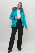 Купить Куртка спортивная женская зимняя с мехом бирюзового цвета 551777Br, фото 10