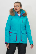 Купить Куртка спортивная женская зимняя с мехом бирюзового цвета 551777Br, фото 5