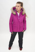 Купить Куртка спортивная женская зимняя с мехом фиолетового цвета 551777F, фото 6