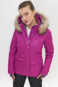 Купить Куртка спортивная женская зимняя с мехом фиолетового цвета 551777F, фото 7