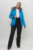 Купить Куртка спортивная женская зимняя с мехом синего цвета 551777S, фото 11