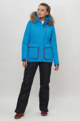 Купить Куртка спортивная женская зимняя с мехом синего цвета 551777S