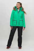Купить Куртка спортивная женская зимняя с мехом салатового цвета 551777Sl