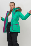 Купить Куртка спортивная женская зимняя с мехом зеленого цвета 551777Z, фото 12