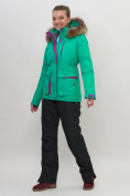 Купить Куртка спортивная женская зимняя с мехом зеленого цвета 551777Z, фото 3