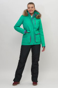 Купить Куртка спортивная женская зимняя с мехом зеленого цвета 551777Z