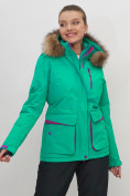 Купить Куртка спортивная женская зимняя с мехом зеленого цвета 551777Z, фото 4