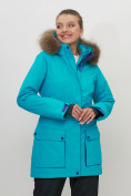 Купить Парка женская с капюшоном и мехом зимняя бирюзового цвета 551961Br, фото 8