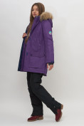Купить Парка женская с капюшоном и мехом зимняя темно-фиолетового цвета 551961TF, фото 10