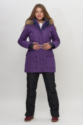 Купить Парка женская с капюшоном и мехом зимняя темно-фиолетового цвета 551961TF, фото 4