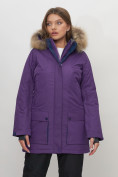Купить Парка женская с капюшоном и мехом зимняя темно-фиолетового цвета 551961TF, фото 7