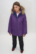 Купить Парка женская с капюшоном и мехом зимняя темно-фиолетового цвета 551961TF, фото 6