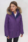 Купить Парка женская с капюшоном и мехом зимняя темно-фиолетового цвета 551961TF, фото 17