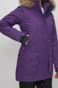 Купить Парка женская с капюшоном и мехом зимняя темно-фиолетового цвета 551961TF, фото 16