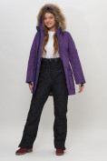 Купить Парка женская с капюшоном и мехом зимняя темно-фиолетового цвета 551961TF, фото 8