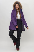 Купить Парка женская с капюшоном и мехом зимняя темно-фиолетового цвета 551961TF, фото 9