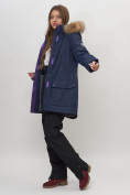 Купить Парка женская с капюшоном и мехом зимняя темно-синего цвета 551961TS, фото 14