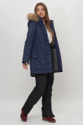 Купить Парка женская с капюшоном и мехом зимняя темно-синего цвета 551961TS, фото 15