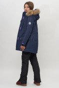 Купить Парка женская с капюшоном и мехом зимняя темно-синего цвета 551961TS, фото 5