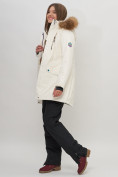 Купить Парка женская с капюшоном и мехом зимняя белого цвета 551963Bl, фото 16