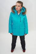 Купить Парка женская с капюшоном и мехом зимняя бирюзового цвета 551963Br, фото 9