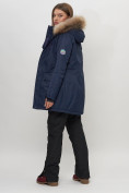 Купить Парка женская с капюшоном и мехом зимняя темно-синего цвета 551963TS, фото 15