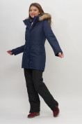 Купить Парка женская с капюшоном и мехом зимняя темно-синего цвета 551963TS, фото 2