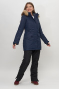 Купить Парка женская с капюшоном и мехом зимняя темно-синего цвета 551963TS, фото 3