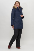 Купить Парка женская с капюшоном и мехом зимняя темно-синего цвета 551963TS, фото 4
