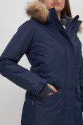 Купить Парка женская с капюшоном и мехом зимняя темно-синего цвета 551963TS, фото 8