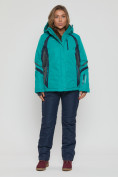 Купить Горнолыжная куртка женская big size зеленого цвета 552012Z, фото 12