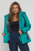 Купить Горнолыжная куртка женская big size зеленого цвета 552012Z, фото 6