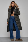 Купить Пальто утепленное молодежное зимнее женское цвета хаки 57997Kh, фото 17
