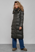 Купить Пальто утепленное молодежное зимнее женское цвета хаки 57997Kh, фото 3