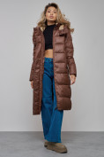 Купить Пальто утепленное молодежное зимнее женское темно-коричневого цвета 57997TK, фото 17