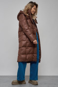 Купить Пальто утепленное молодежное зимнее женское темно-коричневого цвета 57997TK, фото 18