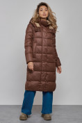 Купить Пальто утепленное молодежное зимнее женское темно-коричневого цвета 57997TK, фото 2