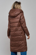 Купить Пальто утепленное молодежное зимнее женское темно-коричневого цвета 57997TK, фото 21