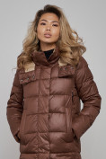 Купить Пальто утепленное молодежное зимнее женское темно-коричневого цвета 57997TK, фото 22