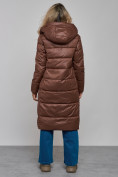 Купить Пальто утепленное молодежное зимнее женское темно-коричневого цвета 57997TK, фото 4