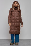 Купить Пальто утепленное молодежное зимнее женское темно-коричневого цвета 57997TK, фото 5