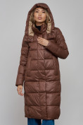 Купить Пальто утепленное молодежное зимнее женское темно-коричневого цвета 57997TK, фото 8